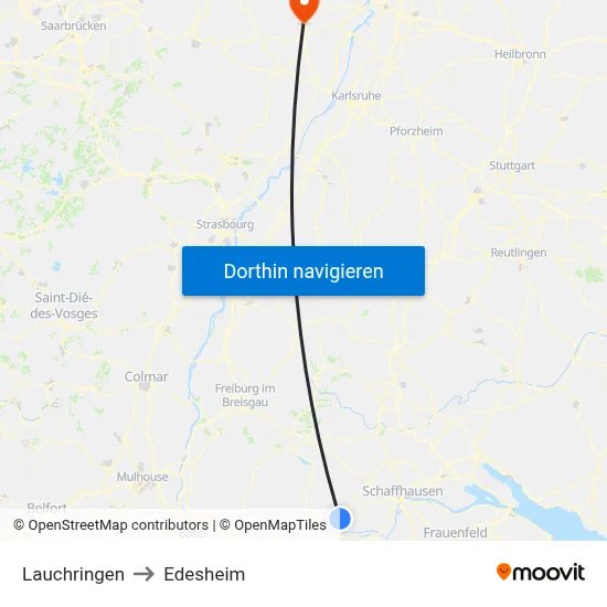 Lauchringen to Edesheim map