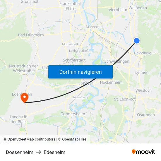 Dossenheim to Edesheim map