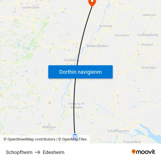 Schopfheim to Edesheim map