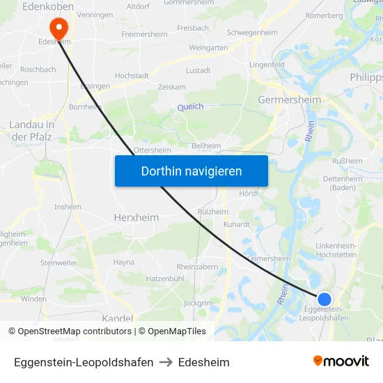 Eggenstein-Leopoldshafen to Edesheim map