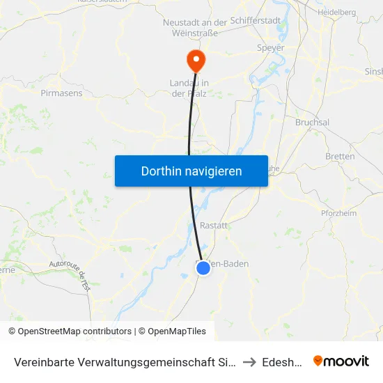Vereinbarte Verwaltungsgemeinschaft Sinzheim to Edesheim map
