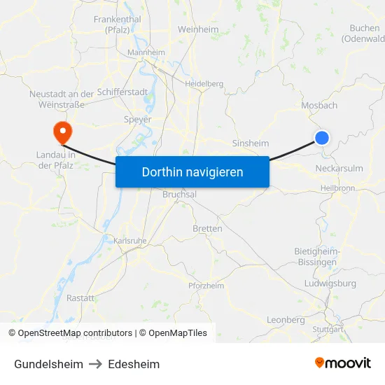 Gundelsheim to Edesheim map
