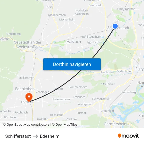 Schifferstadt to Edesheim map
