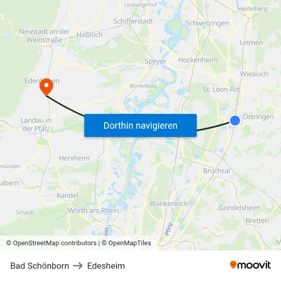 Bad Schönborn to Edesheim map