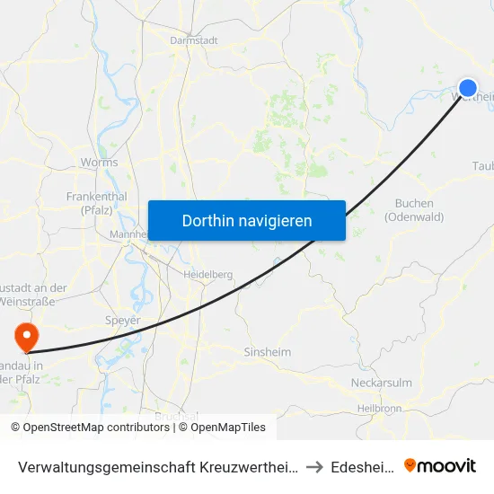 Verwaltungsgemeinschaft Kreuzwertheim to Edesheim map
