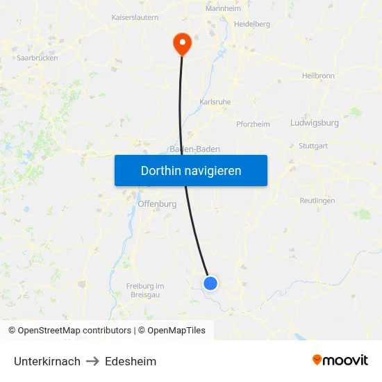 Unterkirnach to Edesheim map