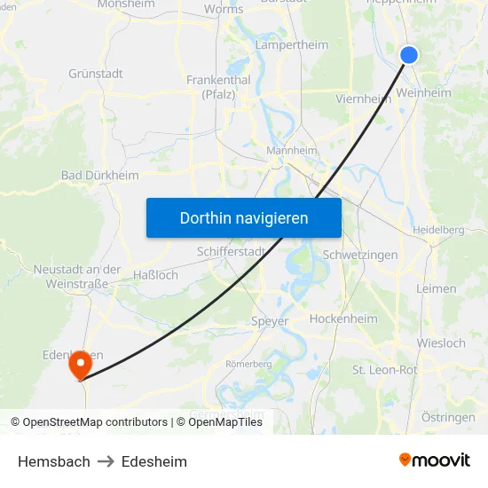 Hemsbach to Edesheim map