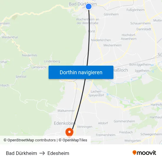 Bad Dürkheim to Edesheim map