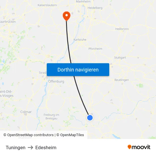 Tuningen to Edesheim map