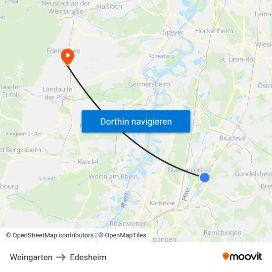 Weingarten to Edesheim map