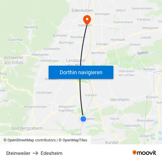 Steinweiler to Edesheim map
