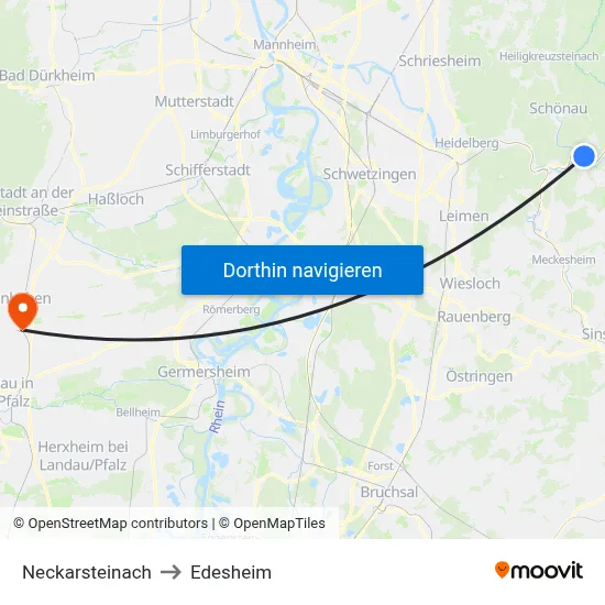 Neckarsteinach to Edesheim map