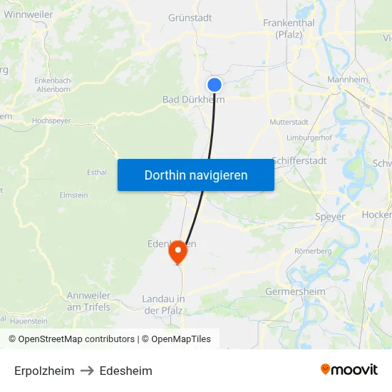 Erpolzheim to Edesheim map