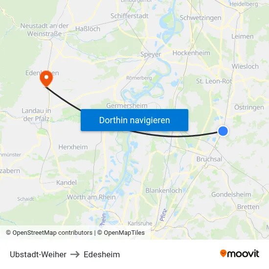 Ubstadt-Weiher to Edesheim map