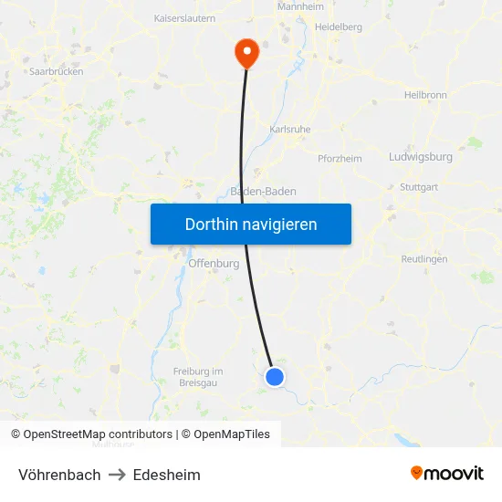 Vöhrenbach to Edesheim map