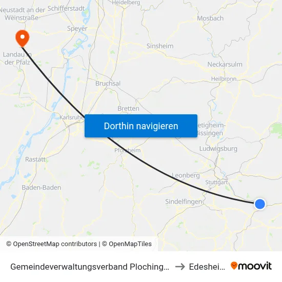 Gemeindeverwaltungsverband Plochingen to Edesheim map