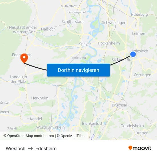 Wiesloch to Edesheim map