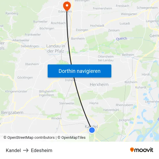Kandel to Edesheim map