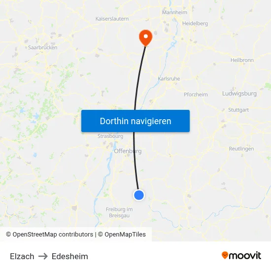 Elzach to Edesheim map