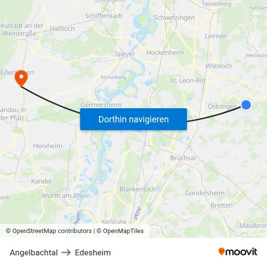 Angelbachtal to Edesheim map