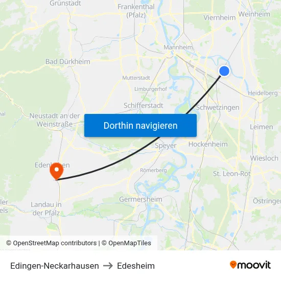 Edingen-Neckarhausen to Edesheim map