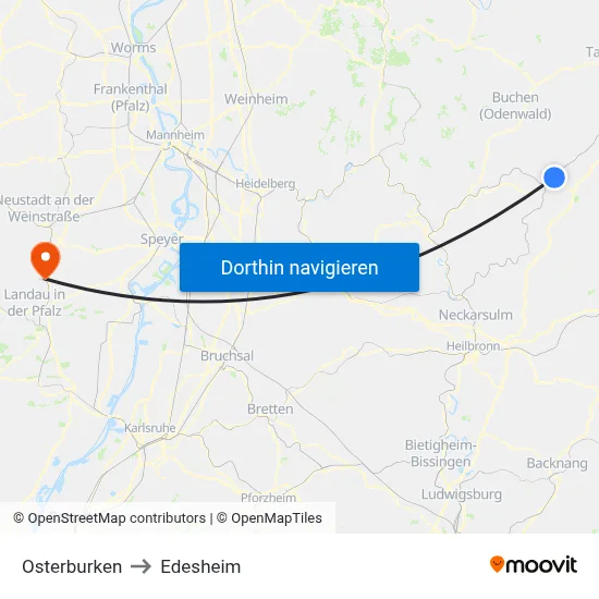 Osterburken to Edesheim map