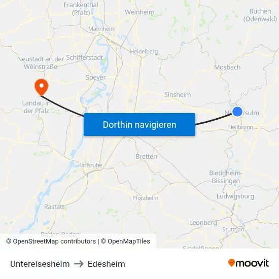 Untereisesheim to Edesheim map