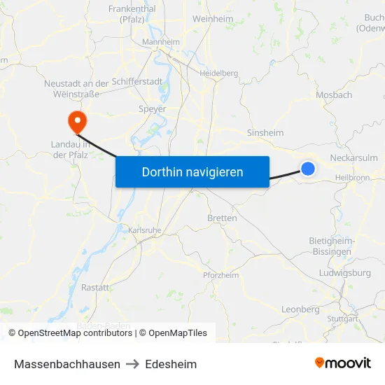 Massenbachhausen to Edesheim map