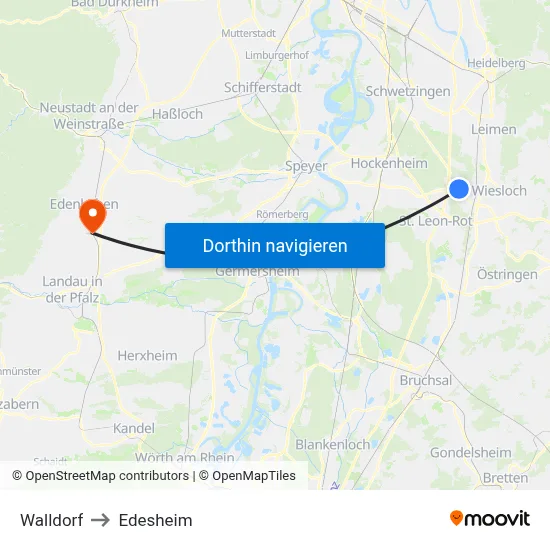 Walldorf to Edesheim map