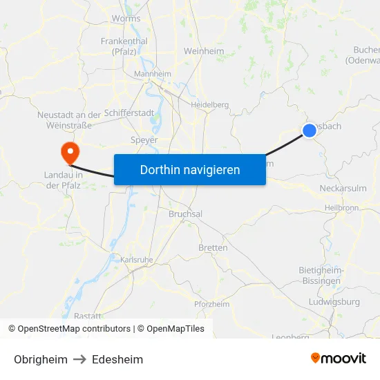 Obrigheim to Edesheim map