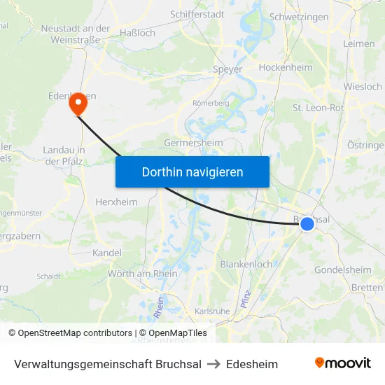 Verwaltungsgemeinschaft Bruchsal to Edesheim map
