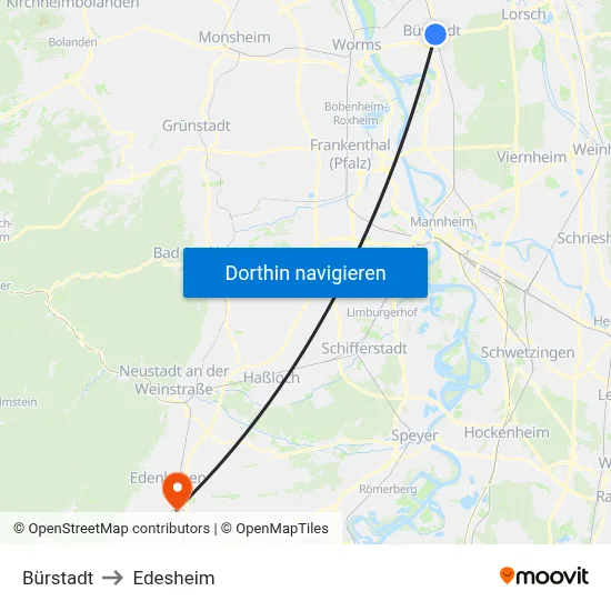 Bürstadt to Edesheim map