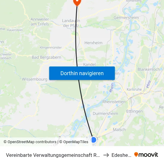Vereinbarte Verwaltungsgemeinschaft Rastatt to Edesheim map