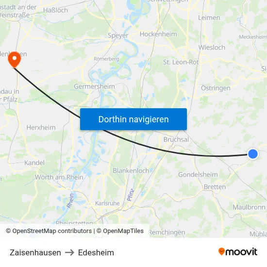 Zaisenhausen to Edesheim map