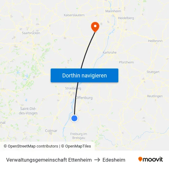 Verwaltungsgemeinschaft Ettenheim to Edesheim map
