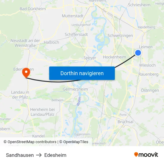 Sandhausen to Edesheim map