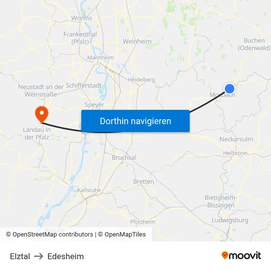 Elztal to Edesheim map