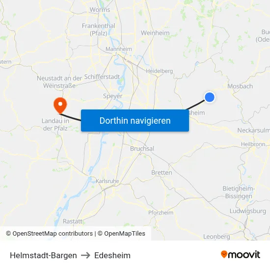 Helmstadt-Bargen to Edesheim map
