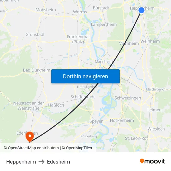 Heppenheim to Edesheim map