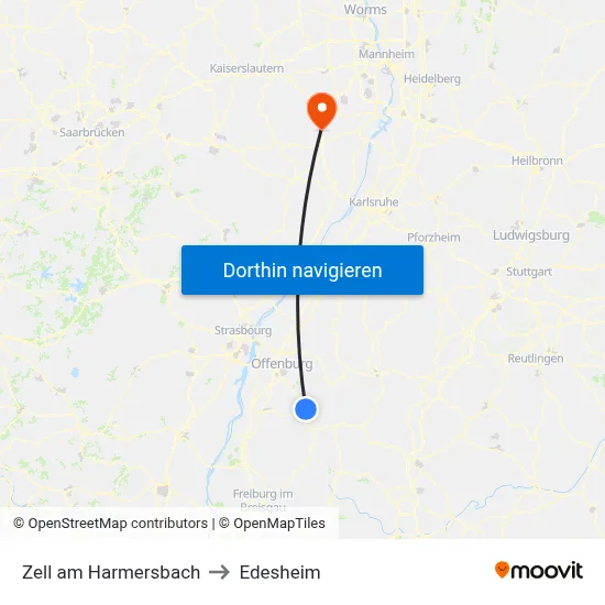 Zell am Harmersbach to Edesheim map