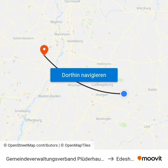 Gemeindeverwaltungsverband Plüderhausen-Urbach to Edesheim map