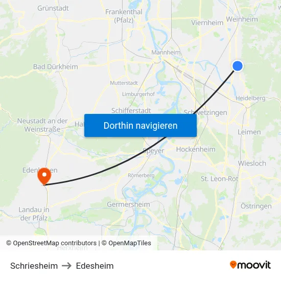 Schriesheim to Edesheim map
