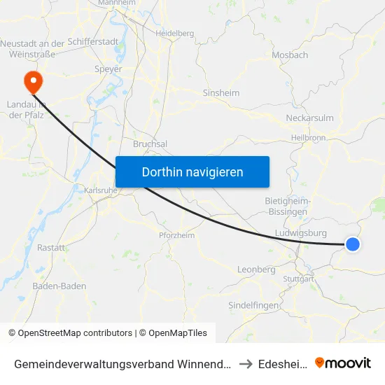 Gemeindeverwaltungsverband Winnenden to Edesheim map