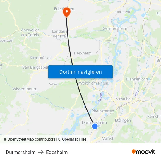 Durmersheim to Edesheim map