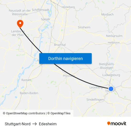 Stuttgart-Nord to Edesheim map