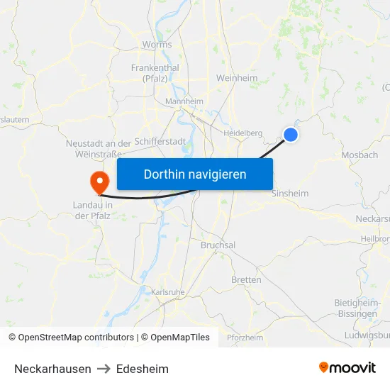 Neckarhausen to Edesheim map