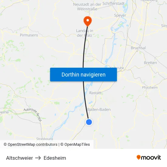 Altschweier to Edesheim map