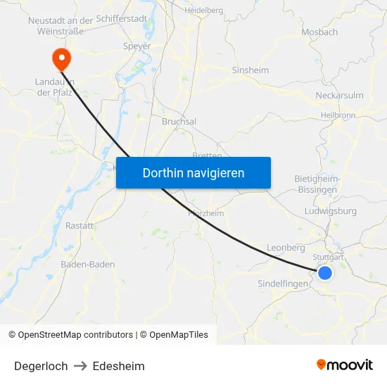 Degerloch to Edesheim map