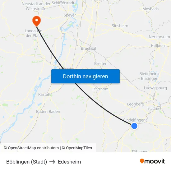 Böblingen (Stadt) to Edesheim map