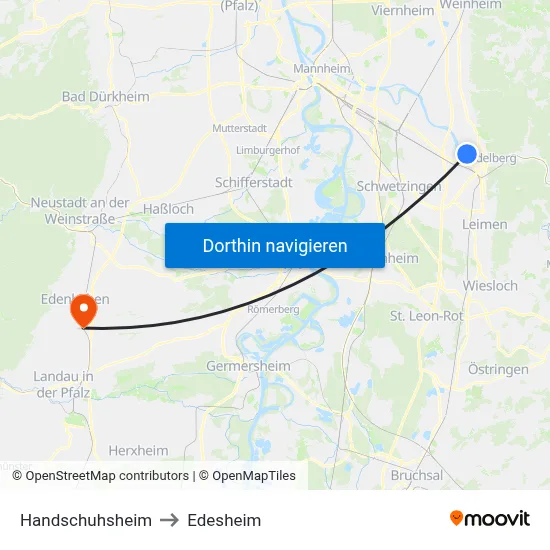 Handschuhsheim to Edesheim map
